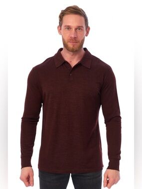 Merino Tech Merino Wool Long Sleeve Polo Bordo Size Medium